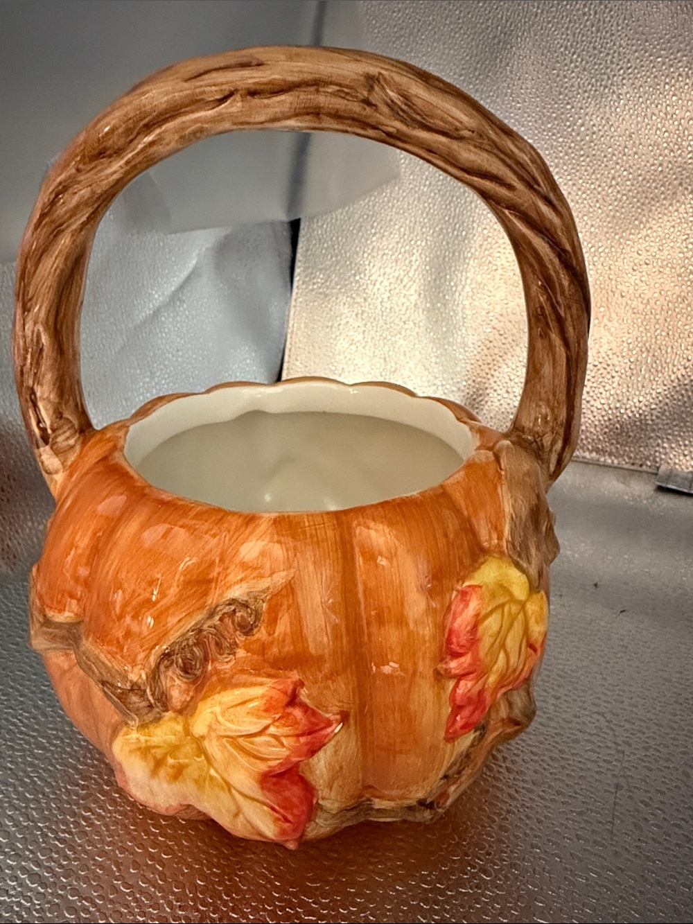 Vintage Fitz and Floyd ceramic Harvest Heritage Pumpkin Basket